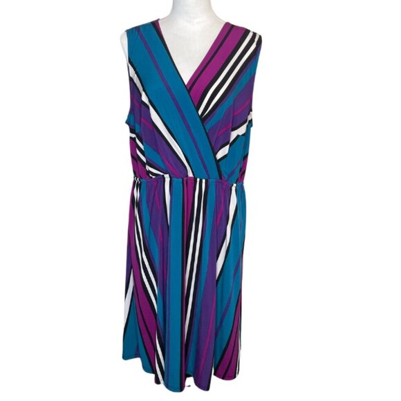 Lane Bryant Women's Faux Wrap Dress Sleeveless Multicolor Stretch Waist 14/16 - Picture 1 of 8